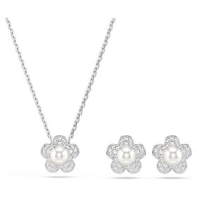 Ariana Grande X Swarovski : ensemble de perles en cristal, taille ronde, motif floral, blanc, plaqué rhodium Ariana Grande X Swarovski : ensemble de perles en cristal, taille ronde, motif floral, blanc, plaqué rhodium