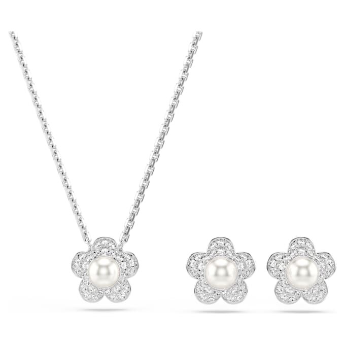 Ariana Grande X Swarovski : ensemble de perles en cristal, taille ronde, motif floral, blanc, plaqué rhodium Ariana Grande X Swarovski : ensemble de perles en cristal, taille ronde, motif floral, blanc, plaqué rhodium