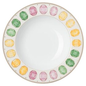 Assiette à soupe Idyllia en porcelaine, motif « Crystal Print », pierres précieuses, multicolore