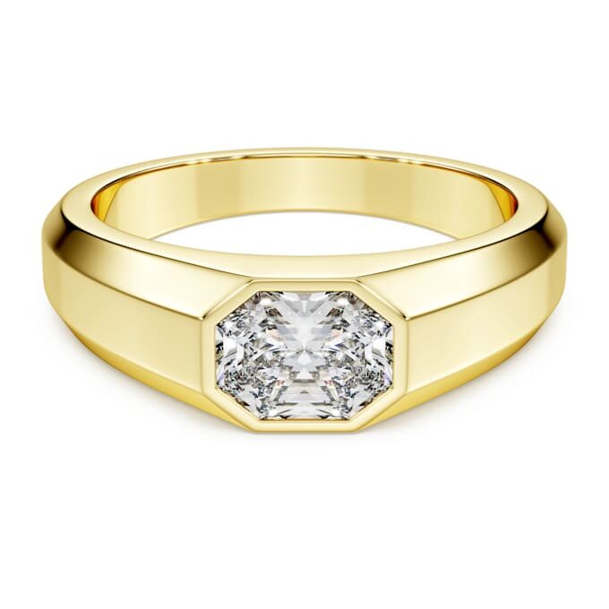 Bague à anneau octogonal avec diamants synthétiques 1,0 ct au total, forme octogonale, or jaune 14 carats Bague à anneau octogonal avec diamants synthétiques 1,0 ct au total, forme octogonale, or jaune 14 carats