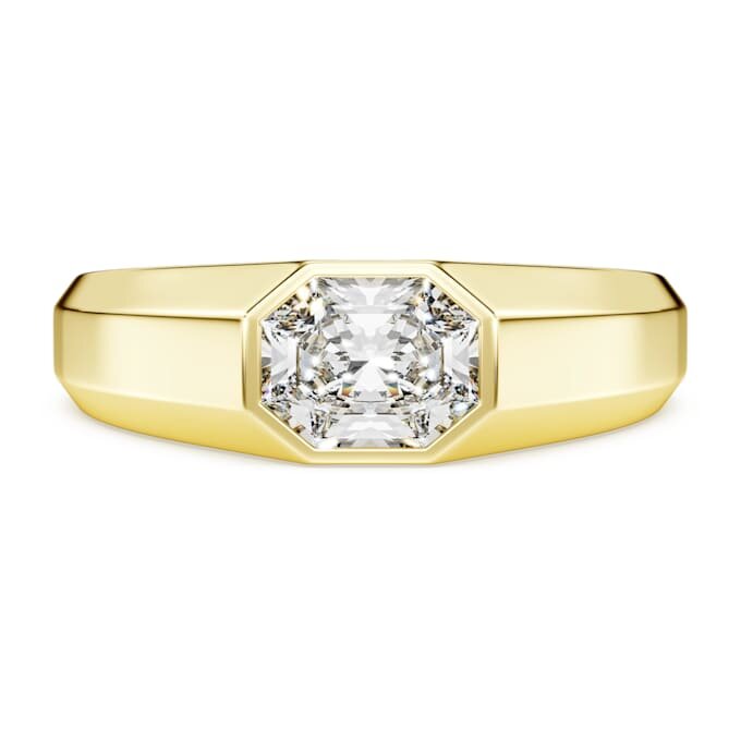 Bague à anneau octogonal avec diamants synthétiques 1,0 ct au total, forme octogonale, or jaune 14 carats Bague à anneau octogonal avec diamants synthétiques 1,0 ct au total, forme octogonale, or jaune 14 carats