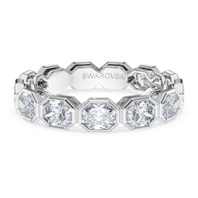 Bague à anneau octogonal avec diamants synthétiques de 2,4 carats au total, forme octogonale, or blanc 14 carats Bague à anneau octogonal avec diamants synthétiques de 2,4 carats au total, forme octogonale, or blanc 14 carats