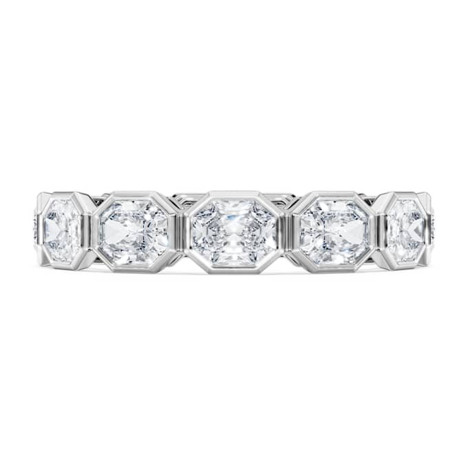 Bague à anneau octogonal avec diamants synthétiques de 2,4 carats au total, forme octogonale, or blanc 14 carats Bague à anneau octogonal avec diamants synthétiques de 2,4 carats au total, forme octogonale, or blanc 14 carats
