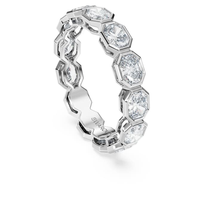 Bague à anneau octogonal avec diamants synthétiques de 2,4 carats au total, forme octogonale, or blanc 14 carats Bague à anneau octogonal avec diamants synthétiques de 2,4 carats au total, forme octogonale, or blanc 14 carats