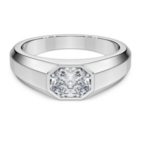 Bague à anneau octogonal, diamants synthétiques 1,0 ct au total, forme octogonale, or blanc 14 carats Bague à anneau octogonal, diamants synthétiques 1,0 ct au total, forme octogonale, or blanc 14 carats
