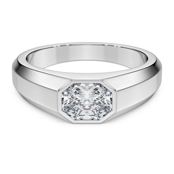 Bague à anneau octogonal, diamants synthétiques 1,0 ct au total, forme octogonale, or blanc 14 carats Bague à anneau octogonal, diamants synthétiques 1,0 ct au total, forme octogonale, or blanc 14 carats