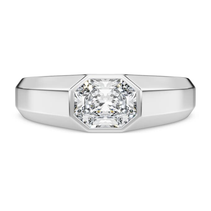 Bague à anneau octogonal, diamants synthétiques 1,0 ct au total, forme octogonale, or blanc 14 carats Bague à anneau octogonal, diamants synthétiques 1,0 ct au total, forme octogonale, or blanc 14 carats