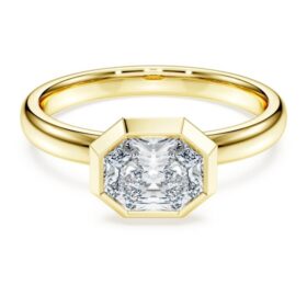Bague à chaton octogonal, diamants synthétiques 1,0 ct au total, forme octogonale, or jaune 14 carats Bague à chaton octogonal, diamants synthétiques 1,0 ct au total, forme octogonale, or jaune 14 carats