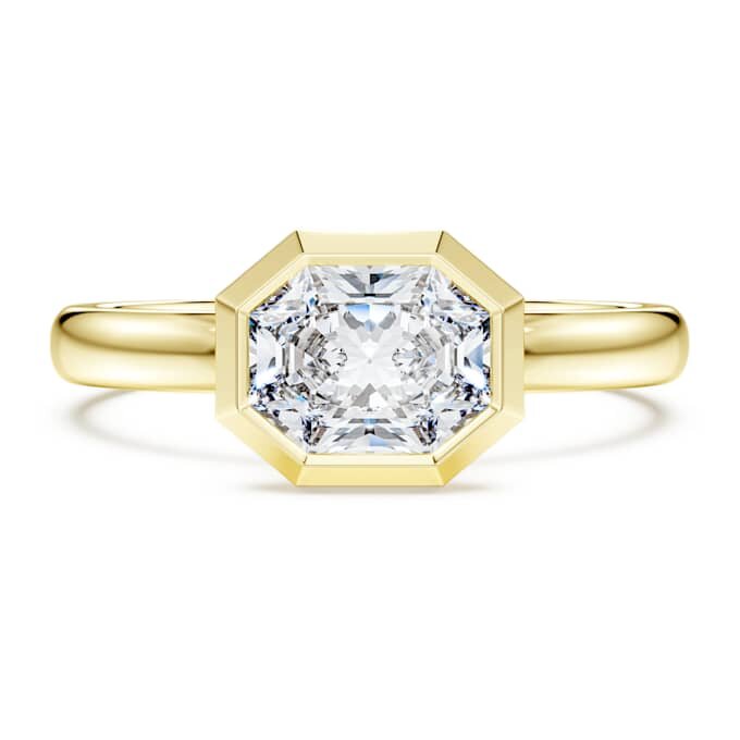 Bague à chaton octogonal, diamants synthétiques 1,0 ct au total, forme octogonale, or jaune 14 carats Bague à chaton octogonal, diamants synthétiques 1,0 ct au total, forme octogonale, or jaune 14 carats