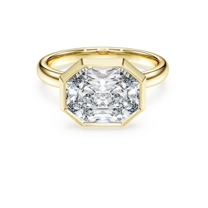Bague à chaton octogonal, diamants synthétiques 3,0 ct au total, forme octogonale, or jaune 14 carats Bague à chaton octogonal, diamants synthétiques 3,0 ct au total, forme octogonale, or jaune 14 carats
