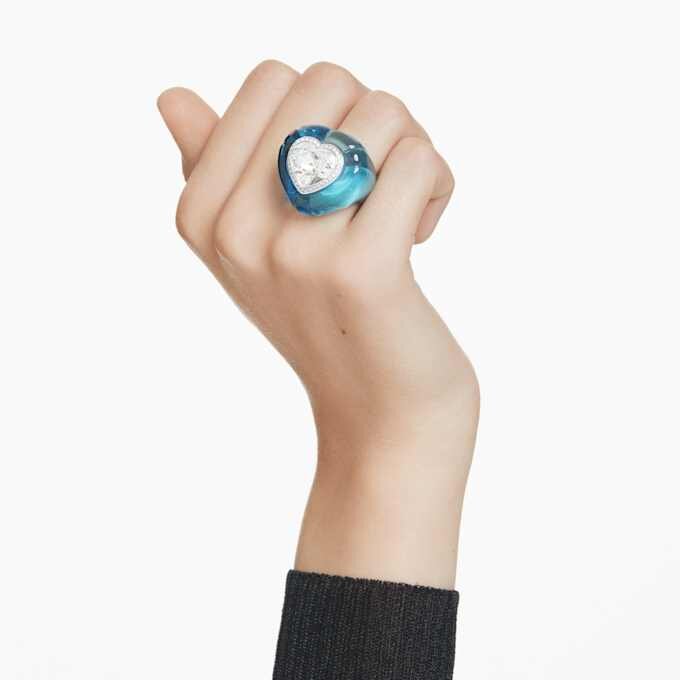 Bague cocktail Dulcis, taille cœur, pavé, cœur, bleu Bague cocktail Dulcis, taille cœur, pavé, cœur, bleu