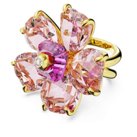 Bague cocktail Idyllia « Fleur », rose, plaquée or