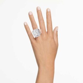 Bague cocktail Lucent, taille octogonale, blanche