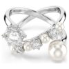 Bague cocktail Matrix avec perle en cristal, taille ronde, blanche, plaquée rhodium Bague cocktail Matrix avec perle en cristal, taille ronde, blanche, plaquée rhodium