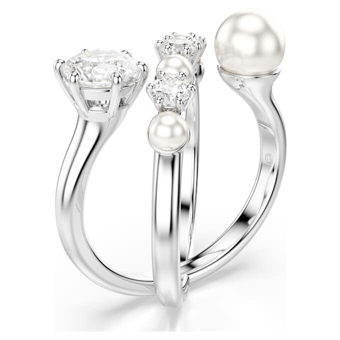 Bague cocktail Matrix avec perle en cristal, taille ronde, blanche, plaquée rhodium Bague cocktail Matrix avec perle en cristal, taille ronde, blanche, plaquée rhodium