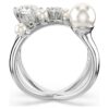 Bague cocktail Matrix avec perle en cristal, taille ronde, blanche, plaquée rhodium Bague cocktail Matrix avec perle en cristal, taille ronde, blanche, plaquée rhodium