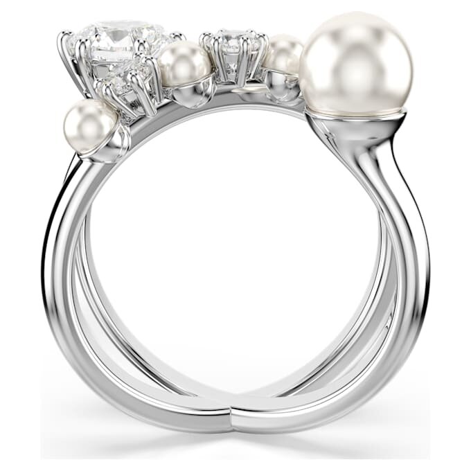 Bague cocktail Matrix avec perle en cristal, taille ronde, blanche, plaquée rhodium Bague cocktail Matrix avec perle en cristal, taille ronde, blanche, plaquée rhodium