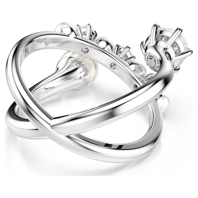 Bague cocktail Matrix avec perle en cristal, taille ronde, blanche, plaquée rhodium Bague cocktail Matrix avec perle en cristal, taille ronde, blanche, plaquée rhodium