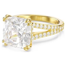 Bague cocktail Stilla, taille carrée, pavé, blanche, plaquée or