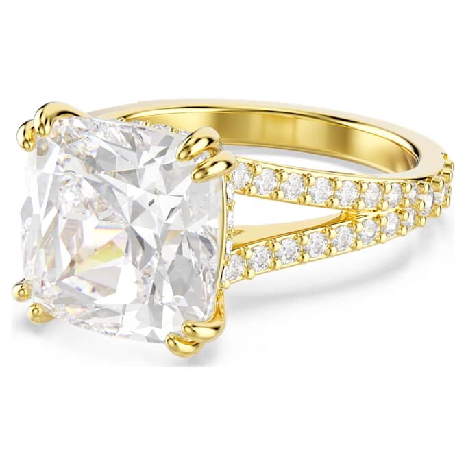 Bague cocktail Stilla, taille carrée, pavé, blanche, plaquée or Bague cocktail Stilla, taille carrée, pavé, blanche, plaquée or