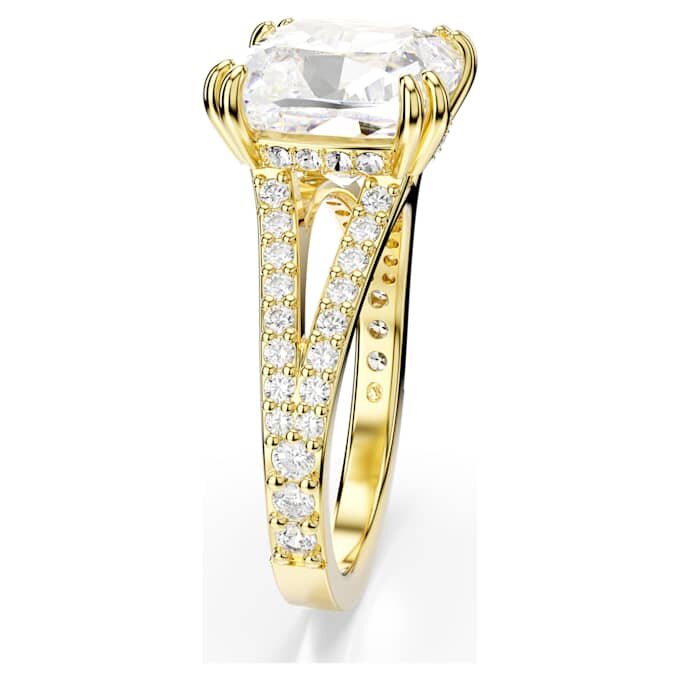 Bague cocktail Stilla, taille carrée, pavé, blanche, plaquée or Bague cocktail Stilla, taille carrée, pavé, blanche, plaquée or