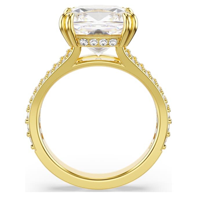 Bague cocktail Stilla, taille carrée, pavé, blanche, plaquée or Bague cocktail Stilla, taille carrée, pavé, blanche, plaquée or