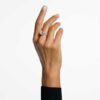 Bague cocktail Stilla, taille carrée, pavé, blanche, plaquée rhodium