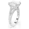 Bague cocktail Stilla, taille carrée, pavé, blanche, plaquée rhodium
