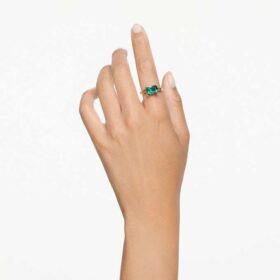 Bague cocktail Stilla, taille rectangulaire, verte, plaquée or