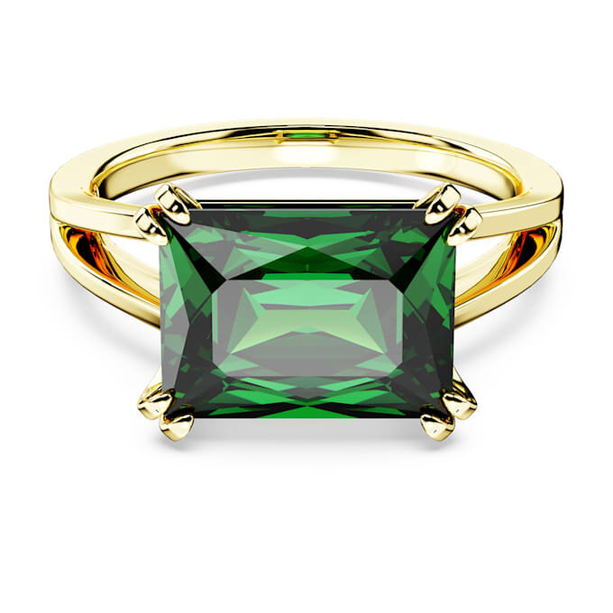 Bague cocktail Stilla, taille rectangulaire, verte, plaquée or Bague cocktail Stilla, taille rectangulaire, verte, plaquée or