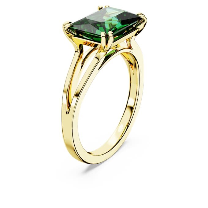 Bague cocktail Stilla, taille rectangulaire, verte, plaquée or Bague cocktail Stilla, taille rectangulaire, verte, plaquée or