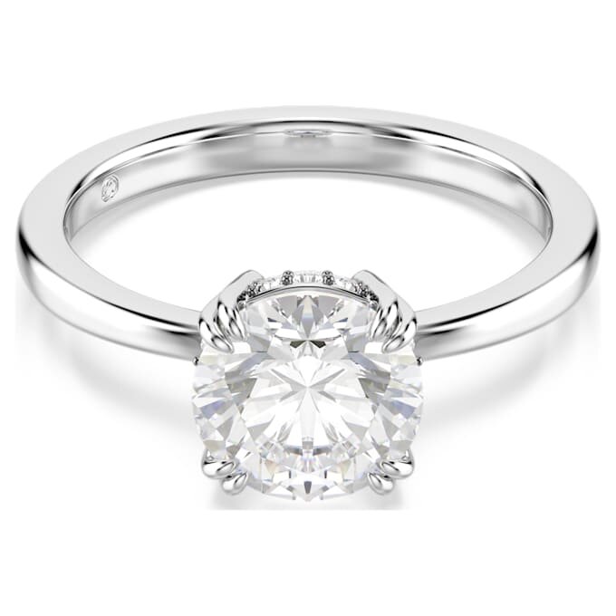 Bague cocktail Stilla, taille ronde, blanche, finition argentée Bague cocktail Stilla, taille ronde, blanche, finition argentée