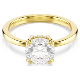 Bague cocktail Stilla, taille ronde, blanche, plaquée or