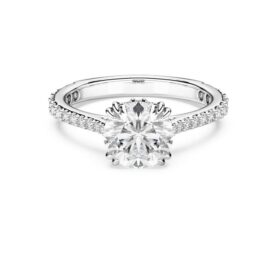 Bague cocktail Stilla, taille ronde, pavé, blanche, finition argentée