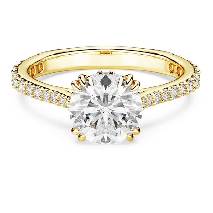 Bague cocktail Stilla, taille ronde, pavé, blanche, plaquée or Bague cocktail Stilla, taille ronde, pavé, blanche, plaquée or