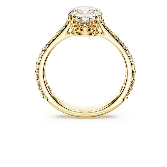 Bague cocktail Stilla, taille ronde, pavé, blanche, plaquée or Bague cocktail Stilla, taille ronde, pavé, blanche, plaquée or