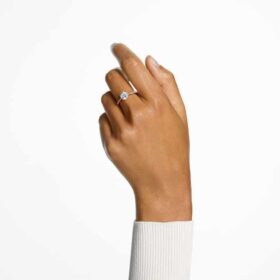 Bague cocktail Stilla, taille ronde, pavé, blanche, plaquée or rose