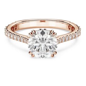 Bague cocktail Stilla, taille ronde, pavé, blanche, plaquée or rose