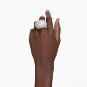 Bague cocktail Sublima, grande, blanche, plaquée rhodium
