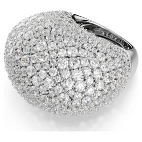 Bague cocktail Sublima, grande, blanche, plaquée rhodium