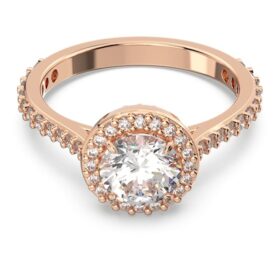 Bague cocktail Una Angelic, taille ronde, pavé, blanche, plaquée or rose