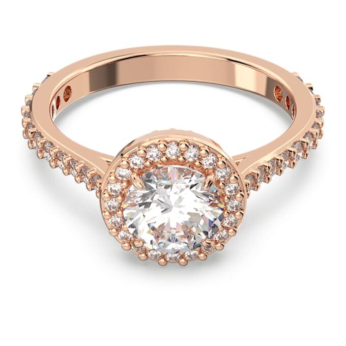Bague cocktail Una Angelic, taille ronde, pavé, blanche, plaquée or rose Bague cocktail Una Angelic, taille ronde, pavé, blanche, plaquée or rose