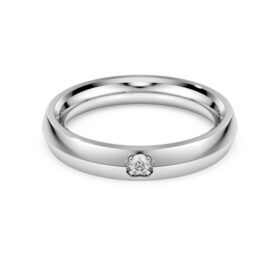 Bague d’éternité avec diamants synthétiques de 0,05 ct au total, forme ronde, or blanc 14 carats