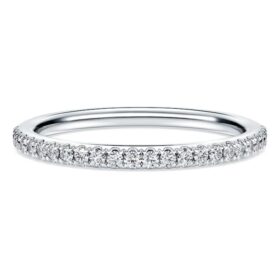 Bague d&rsquo;éternité avec diamants synthétiques de 0,2 ct au total, forme ronde, or blanc 14 carats