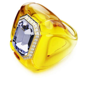 Bague de cocktail Dulcis, taille coussin, pavé, jaune