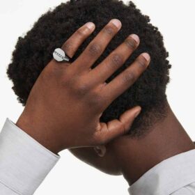 Bague Dextera de forme octogonale, taille ronde, noire, plaquée ruthénium