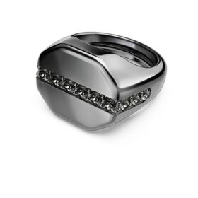 Bague Dextera de forme octogonale, taille ronde, noire, plaquée ruthénium