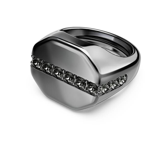 Bague Dextera de forme octogonale, taille ronde, noire, plaquée ruthénium Bague Dextera de forme octogonale, taille ronde, noire, plaquée ruthénium