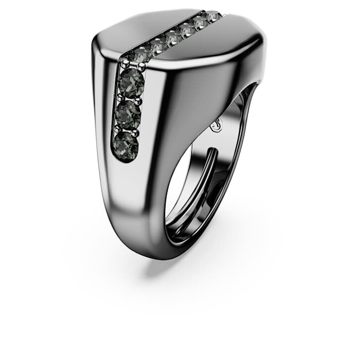 Bague Dextera de forme octogonale, taille ronde, noire, plaquée ruthénium Bague Dextera de forme octogonale, taille ronde, noire, plaquée ruthénium