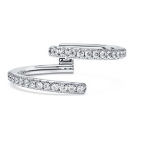 Bague Eternity à bande ouverte, diamants synthétiques 0,2 ct au total, forme ronde, or blanc 14 carats
